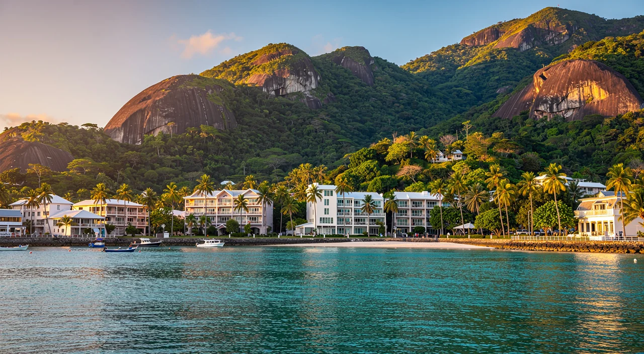 Front de mer de Victoria à Mahé, Seychelles, illustrant la société offshore aux Seychelles